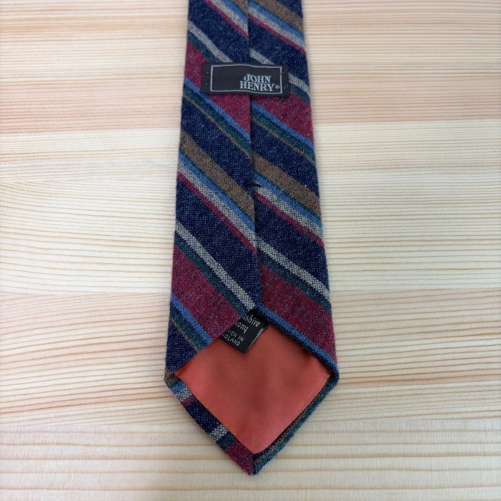 Vtg JOHN HENRY Lancashire Saxony Wool Tie‎ Men Colorful Striped Woven in England